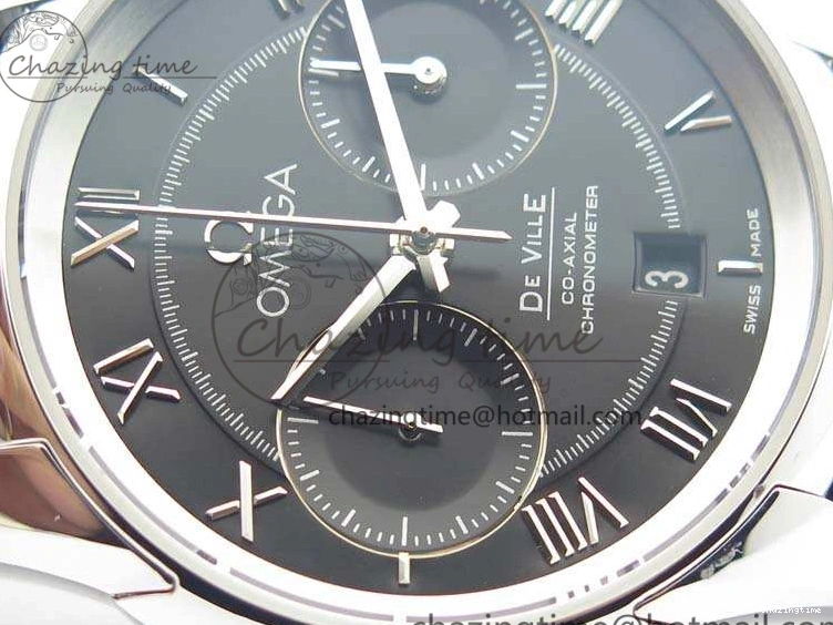 0812 De Ville Chronograph SS OMF 1:1 Best Edition Black Dial On Black Leather Strap A Fashionable 8109